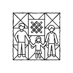 family quilt icon, family quilt line art - simple line art of family quilt, perfect for family quilt logos and icons