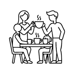 family sharing tea icon, family sharing tea line art - simple line art of family sharing tea, perfect for family sharing tea logos and icons