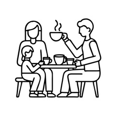 family sharing tea icon, family sharing tea line art - simple line art of family sharing tea, perfect for family sharing tea logos and icons