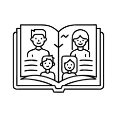 family storybook icon, family storybook line art - simple line art of family storybook, perfect for family storybook logos and icons