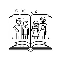 family storybook icon, family storybook line art - simple line art of family storybook, perfect for family storybook logos and icons