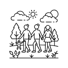 family walk in nature icon, family walk in nature line art - simple line art of family walk in nature, perfect for family walk in nature logos and icons