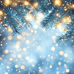 Winter Wonder: A festive holiday scene of twinkling lights adorns evergreen boughs, creating a magical winter wonderland atmosphere filled with soft, dreamy bokeh, perfect for seasonal projects. 