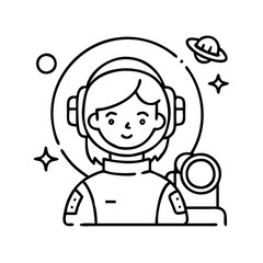 female astronaut icon, female astronaut line art - simple line art of female astronaut, perfect for female astronaut logos and icons