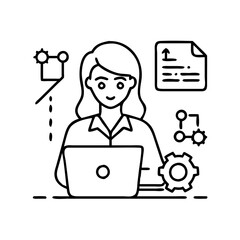 female in digital tech icon, female in digital tech line art - simple line art of female in digital tech, perfect for female in digital tech logos and icons