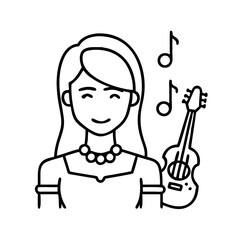 female musician icon, female musician line art - simple line art of female musician, perfect for female musician logos and icons