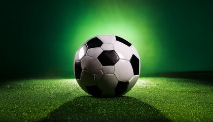 Naklejka premium soccer ball on a glowing green background room for copy