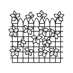 fence with ivy icon, fence with ivy line art - simple line art of fence with ivy, perfect for fence with ivy logos and icons