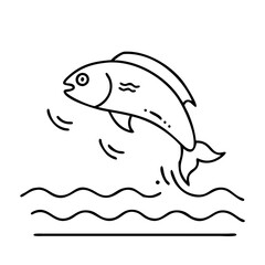 fish jumping out of water icon, fish jumping out of water line art - simple line art of fish jumping out of water, perfect for fish jumping out of water logos and icons