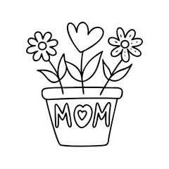 flower pot with mom icon, flower pot with mom line art - simple line art of flower pot with mom, perfect for flower pot with mom logos and icons