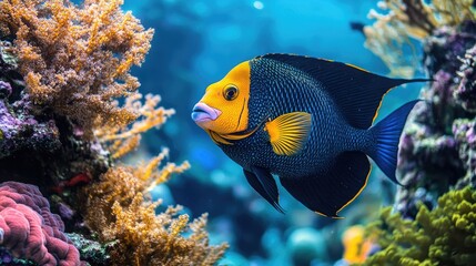 Fototapeta premium Vibrant angelfish in a coral reef aquarium
