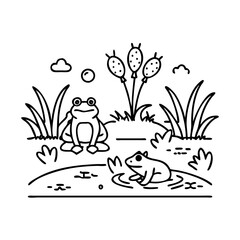 frogs by pond icon, frogs by pond line art - simple line art of frogs by pond, perfect for frogs by pond logos and icons