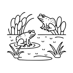 frogs by pond icon, frogs by pond line art - simple line art of frogs by pond, perfect for frogs by pond logos and icons