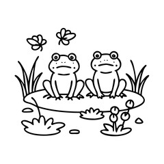 frogs by pond icon, frogs by pond line art - simple line art of frogs by pond, perfect for frogs by pond logos and icons