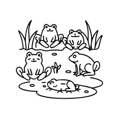 frogs by pond icon, frogs by pond line art - simple line art of frogs by pond, perfect for frogs by pond logos and icons