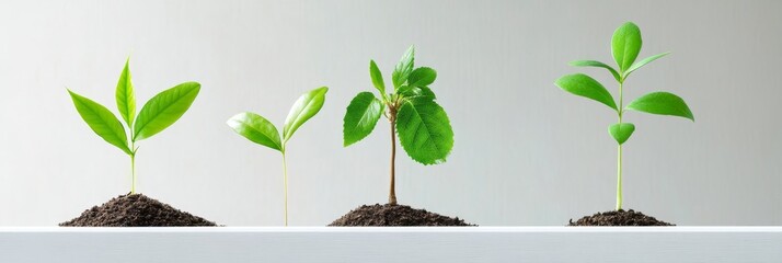 Growing Plants Stages Development - Four stages of plant growth shown in a row, from seed to young plant. Perfect for growth, nature, and environmental concepts