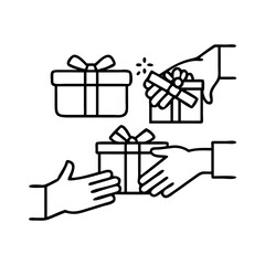 hands exchanging gifts icon, hands exchanging gifts line art - simple line art of hands exchanging gifts, perfect for hands exchanging gifts logos and icons