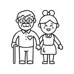 happy grandparents icon, happy grandparents line art - simple line art of happy grandparents, perfect for happy grandparents logos and icons