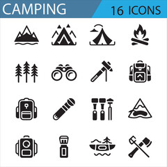 Fototapeta premium Simple Line Art Icons for Camping, Hiking, and Adventure