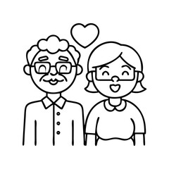 happy grandparents icon, happy grandparents line art - simple line art of happy grandparents, perfect for happy grandparents logos and icons