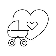 heart and baby carriage icon, heart and baby carriage line art - simple line art of heart and baby carriage, perfect for heart and baby carriage logos and icons