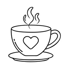 heart in a cup of tea icon, heart in a cup of tea line art - simple line art of heart in a cup of tea, perfect for heart in a cup of tea logos and icons