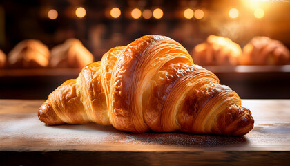 Croissant on wooden table