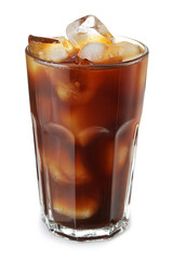 Refreshing iced coffee in glass isolated on white