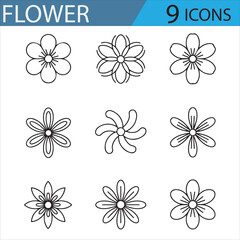 Floral Icon Set - Simple Line Art for Garden and Nature Illustrations
