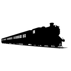 Obraz premium Vintage steam train silhouette on a blank background 