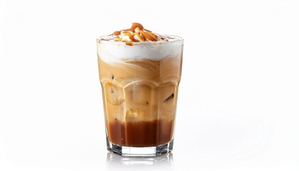 iced coffee caramel macchiato isolated on white background