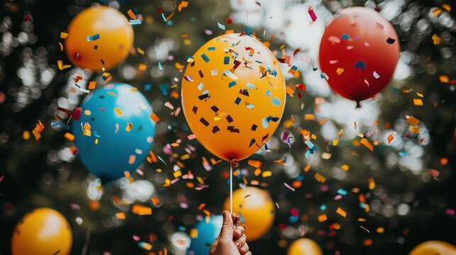 Celebration with Balloons and Confetti
