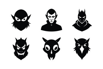 Halloween masks silhouette vector bundle  illustration