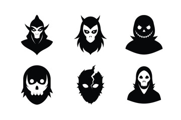 Halloween masks silhouette vector bundle  illustration