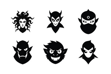 Halloween masks silhouette vector bundle  illustration