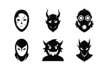 Halloween masks silhouette vector bundle  illustration