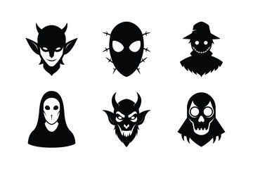 Halloween masks silhouette vector bundle  illustration