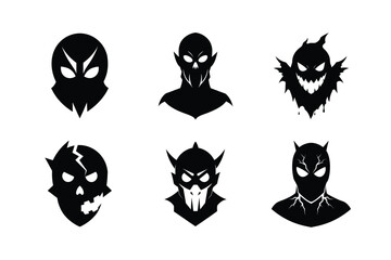 Halloween masks silhouette vector bundle  illustration