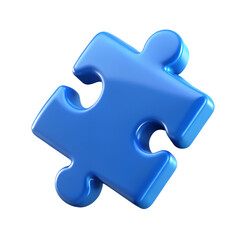 Obraz premium A blue 3D puzzle piece icon represents a missing part of a business solution concept, emphasizing teamwork and connection in the jigsaw challenge