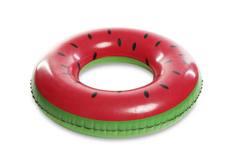 Bright inflatable ring with watermelon pattern on white background