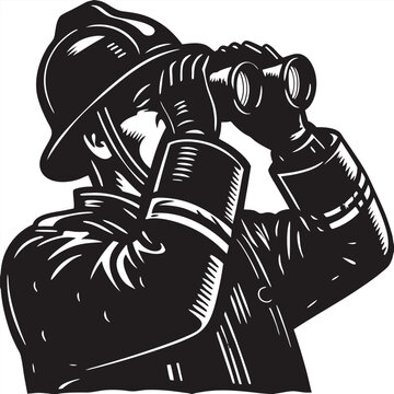 recommend clip art: Firefighter looking up with binoculars silhouette vector