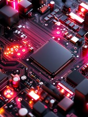 Tech Microprocessor Close Up Circuit Board - High-tech circuit board, technology, innovation, computing power, future. Symbolizes progress, speed, and complex systems