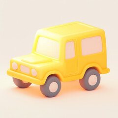 A bright yellow toy car against a soft colored background, perfect for playful themes and children's design.