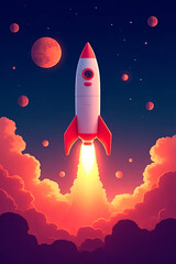 A start-up business and the concept of launching a rocket project to Mars.created with the help of artificial intelligence.