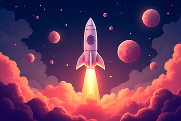 A start-up business and the concept of launching a rocket project to Mars.created with the help of artificial intelligence.