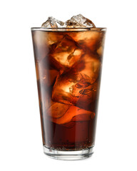 Glass of cola with ice cubes isolated on white