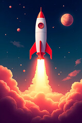 A start-up business and the concept of launching a rocket project to Mars.created with the help of artificial intelligence.
