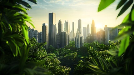 Urban skyline meets nature under blue sky high resolution picture