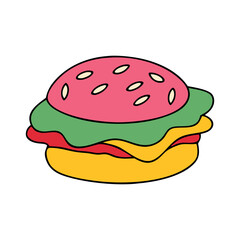 Colorful  cheese and vegetables  hamburger on a white background. 