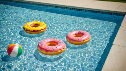 plastic donut for swimming in the pool. summer rest.